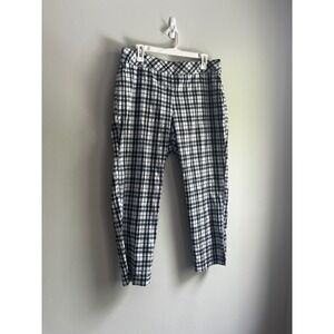 IZOD Golf Womens Plaid Tapered‎ Pants Navy White Mint Green Size 12 Workwear